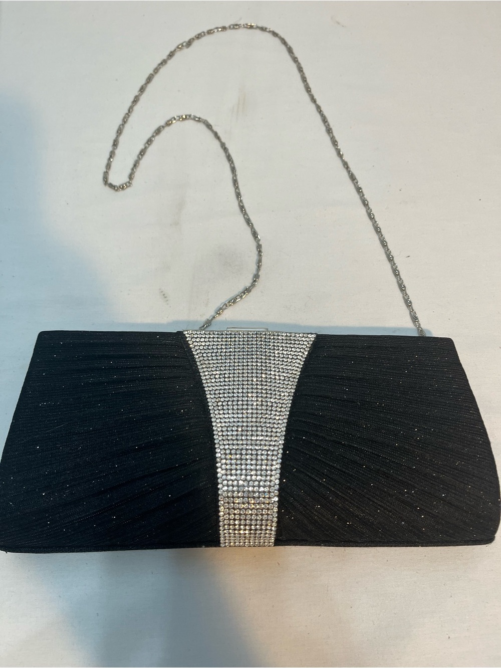Black Evening Clutch with Silver Crystal Accent